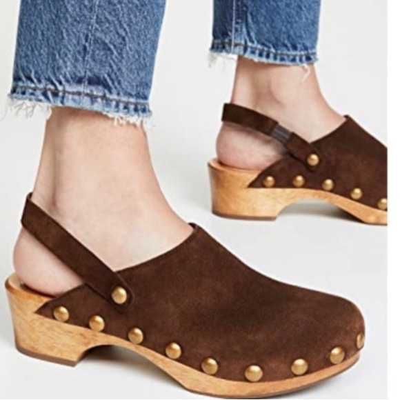 Tory Burch Shoes - Tory Burch Blythe Brown Suede Slingback Gold Studded Clogs